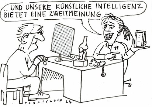 Cartoon: Zweitmeinung (medium) by Jan Tomaschoff tagged ärztein,praxis,zweitmeinung,ki,ärztein,praxis,zweitmeinung,ki