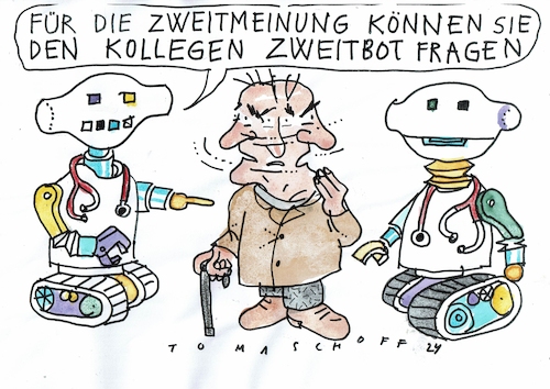 Cartoon: Zweitmeinung (medium) by Jan Tomaschoff tagged gesundheit,krankheit,zweitmeinung,roboter,gesundheit,krankheit,zweitmeinung,roboter