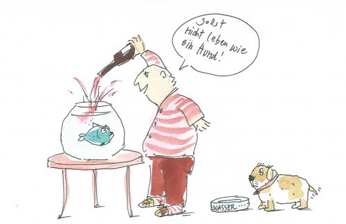 Cartoon: Kein Hundeleben (medium) by nele andresen tagged hund,fisch,wein,wasser