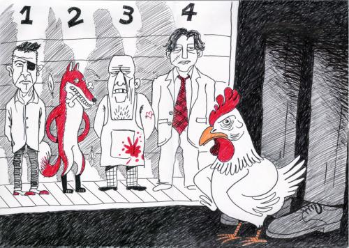 Cartoon: suspects (medium) by stevz tagged chicken,fox,suspects,police,stevz