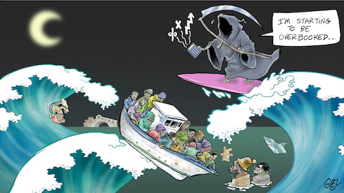 Cartoon: Overbooked death (medium) by Damien Glez tagged death,overwhelmed,disasters,death,overwhelmed,disasters