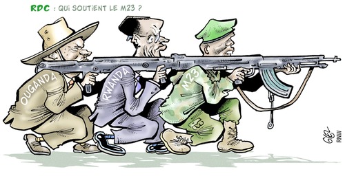 Cartoon: RDC (medium) by Damien Glez tagged rdc,rwanda,uganda,m23