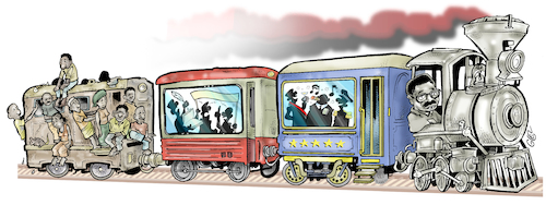 Cartoon: Societys train (medium) by Damien Glez tagged society,poor,rich,inequalities,society,poor,rich,inequalities