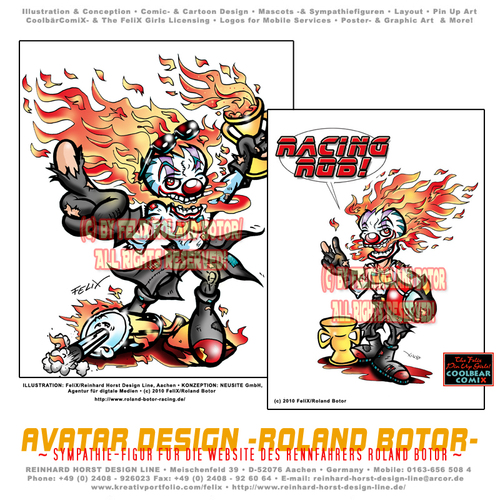 Cartoon: Avatar Roland Botor (medium) by FeliXfromAC tagged sympathie,comiczeichner,zeichner,comic,illustrator,illustration,aachen,line,design,white,blck,sw,paris,botor,roland,mann,clown,rauchen,smoke,motorsport,sketchbook,cover,skizzenbuch,artist,maler,avatar,cool,cooles,neusite,rennfahrer,horror,humor,character,