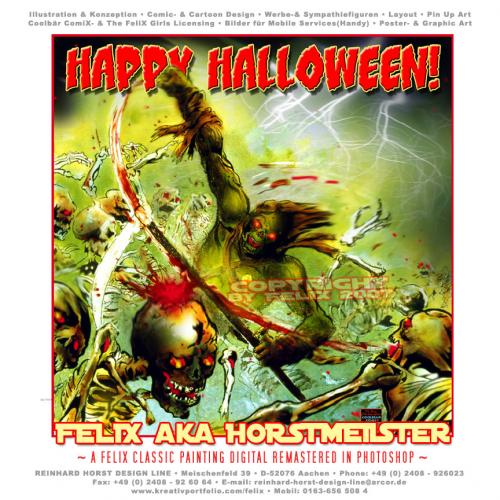 Cartoon: Happy Halloween CD Cover (medium) by FeliXfromAC tagged halloween,amok,cd,cover,skelett,blut,