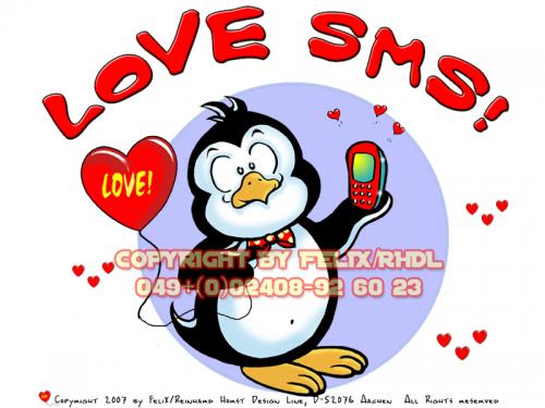 Cartoon: Perdita Pingo-Love SMS (medium) by FeliXfromAC tagged nice,animals,tiere,tier,logos,sympathiefiguren,mascots,wallpapers,characters,characterdesign,figuren,hey,melde,dich,whimsical,felix,alias,reinhard,horst,design,line,red,love,herzen,beziehung,aachen,pinguin,penguine,greeting,card,birthday