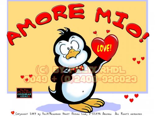 Cartoon: Paolo Pingo-Amore Mio! (medium) by FeliXfromAC tagged nice,animals,tiere,tier,logos,sympathiefiguren,illustration,mascots,wallpapers,characters,characterdesign,figuren,hey,melde,dich,whimsical,felix,alias,reinhard,horst,design,line,red,love,herzen,beziehung,aachen,pinguin,perdita,pingo,penguine,greeting,card