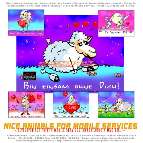 Cartoon: Sheep in Love Samples (medium) by FeliXfromAC tagged sheeps,in,love,schaf,schafe,cartoon,handy,mobile,services,liebe,funny,tiere,animals,