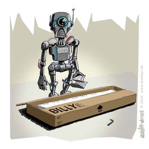 Cartoon: Robot AI Challenge (medium) by Jo Drathjer tagged drathjer,robot,ai,ki,roboter,künstliche,intelligenz,artificial,intelligence