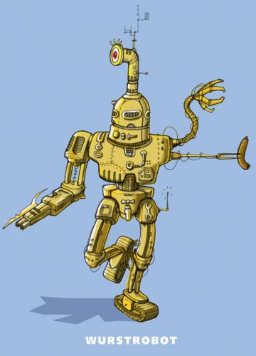 Cartoon: wurstrobot (medium) by Jo Drathjer tagged intelligenz,künstliche,roboter,hightech,haushaltshilfe,bratwurst,grill,robot,wurst,ki