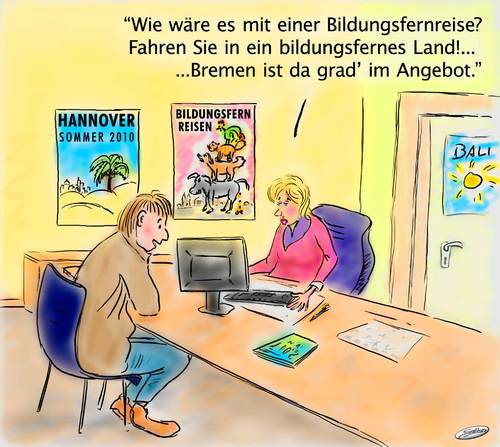 Cartoon: Bildungsfernreisen (medium) by salinos tagged bildungspolitik,bremen,deutschland,fernreisen,reisen,bildung,politik,bildungsfernreisen