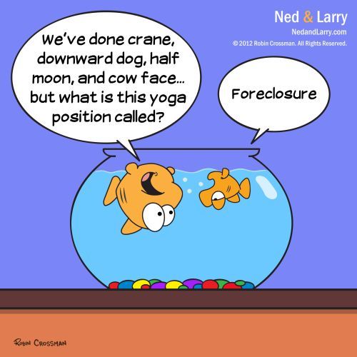 Cartoon: Ned and Larry - Yoga (medium) by NedandLarryComics tagged cartoon,goldfish,yoga,cartoons,funny,clean,fish,pets,fishbowl,ecards