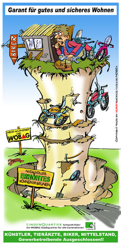 Cartoon: Biker Insel Fristlose Kündigung (medium) by cartoonist_egon tagged fristlos,gewerbebetrieb,biker,wobag