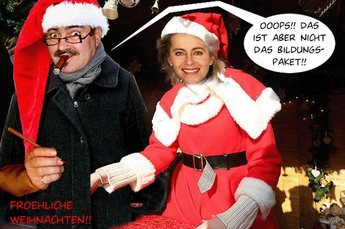 Cartoon: oooops....hohohooohoooo! (medium) by cartoonist_egon tagged weihnacht,bildungspaket,leyen,der,van