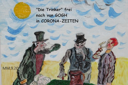 Cartoon: DIE TRINKER (medium) by quadenulle tagged corona,weihnachten,spass,van,gogh