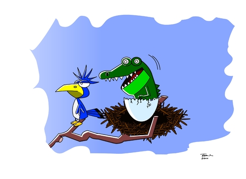 Cartoon: Addoption (medium) by Tricomix tagged krokodil,vogel,nest,adoption,ast,baum,gefahr,tod,krokodil,vogel,nest,adoption,ast,baum,gefahr,tod,tiere,natur
