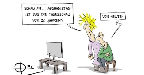 Cartoon: 20210816-Tagesschau (medium) by Marcus Gottfried tagged tagesschau,afghanistan,taliban,rückzug,europa,20,jahre,krieg,tagesschau,afghanistan,taliban,rückzug,europa,20,jahre,krieg