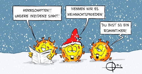 Cartoon: 20211214-CoronaWeihnachtsfrieden (medium) by Marcus Gottfried tagged weihnachten,weihnachtsfrieden,corona,inzidenz,covid,weihnachten,weihnachtsfrieden,corona,inzidenz,covid