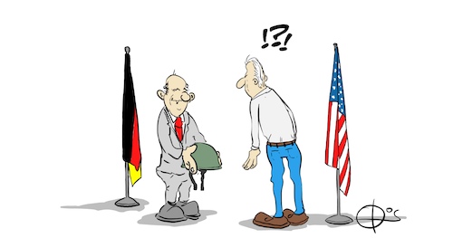 Cartoon: 20220207-Geschenke (medium) by Marcus Gottfried tagged helm,ukraine,usa,deutschland,biden,scholz,olaf,besuch,antritt,unterstützung,helm,ukraine,usa,deutschland,biden,scholz,olaf,besuch,antritt,unterstützung