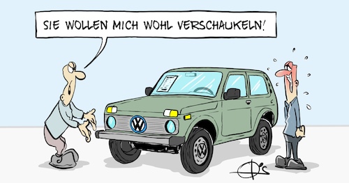 Cartoon: 20220310-Verschaukeln (medium) by Marcus Gottfried tagged lada,ukraine,russland,auto,peinlich,verkauf,lada,ukraine,russland,auto,peinlich,verkauf