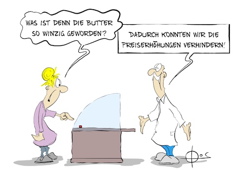 Cartoon: 20260429-Preiserhoehung (medium) by Marcus Gottfried tagged gesundheitsreform,preiserhöhung,rechnen,kosten,butter,gesundheitsreform,preiserhöhung,rechnen,kosten,butter