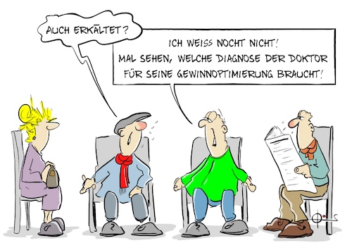 Cartoon: 20260518-Gewinnoptimierung (medium) by Marcus Gottfried tagged praxis,arzt,doktor,gewinn,gewinnoptimierung,aktien,inhaber,daseinsvorsorge,praxis,arzt,doktor,gewinn,gewinnoptimierung,aktien,inhaber,daseinsvorsorge