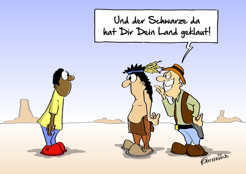 Cartoon: Land geklaut (medium) by Marcus Gottfried tagged us,usa,rassismus,dallas,schwarze,afroamerikaner,alton,sterling,rassismusdebatte,schwarz,weiß,unterschied,rasse,polizei,polizeigewalt,mord,indianer,völkermord,niederschlagung,ausspielen,sklaverei,sklave,zugereiste,zuwanderung,freundschaft,marcus,gottfried,cartoon,karikatur,us,usa,rassismus,dallas,schwarze,afroamerikaner,alton,sterling,rassismusdebatte,schwarz,weiß,unterschied,rasse,polizei,polizeigewalt,mord,indianer,völkermord,niederschlagung,ausspielen,sklaverei,sklave,zugereiste,zuwanderung,freundschaft,marcus,gottfried,cartoon,karikatur