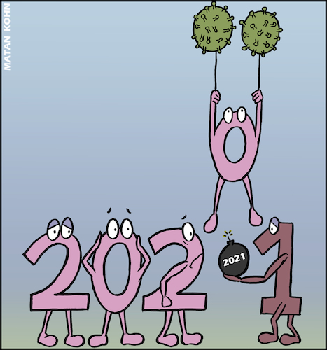 Cartoon: happy new year? Happy new fear (medium) by matan_kohn tagged illustration,cartoon,toon,2020,corona,coronavirus,covid19,2021,happynewyear,happynewyear2021,caricature,funny,joak,nombers,boom,happy,sad,pop,walking,sky,drawing,art,party,celebration,december2020,future,love,skatch,new