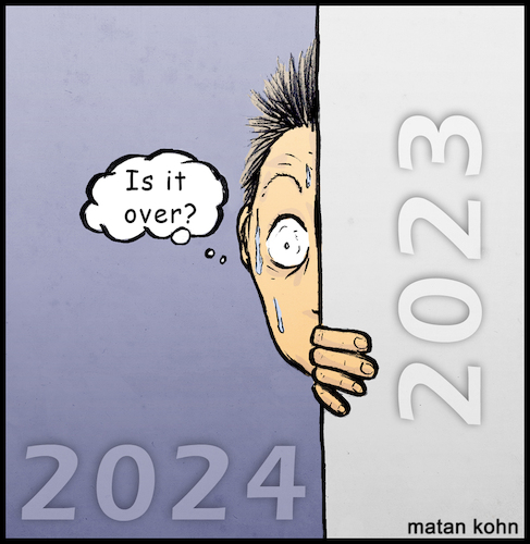 Cartoon: 2023 Is it over (medium) by matan_kohn tagged 2023,2024,newyear,newyear2024,caricture,funny