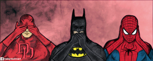 Cartoon: batman spiderman and daredevil (medium) by matan_kohn tagged batman,spiderman,and,daredevil,monkeys