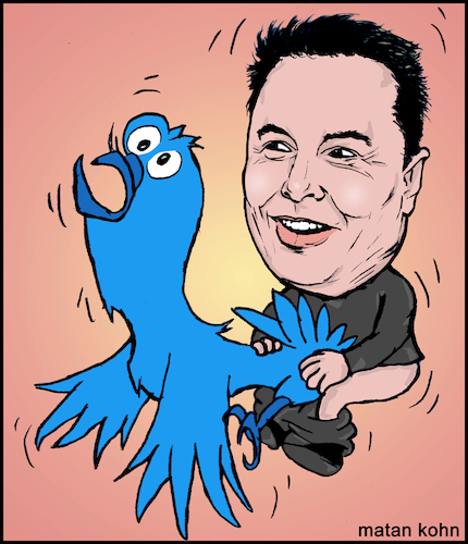 Cartoon: Elon musk and the Twitter bird (medium) by matan_kohn tagged elon,musk,twitter,bird,internet,social,networks