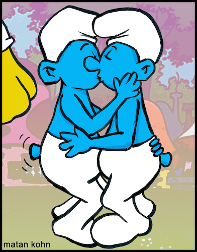 Cartoon: Gay Smurfs (medium) by matan_kohn tagged thesmurfs,smurfs,gay,pride,lgbt,funny,humor,kiss,kissing,love,loveislove,illustration,caricature,toon,cartoon,lgbtq,digital,digitalart,men