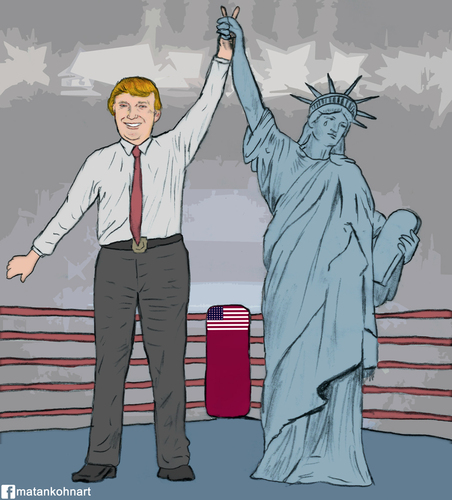 Cartoon: He won we lost (medium) by matan_kohn tagged clinton,trump,history,america,elections,funny,matan,kohn,libery,sad,lost,boxing