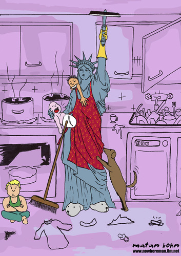 Cartoon: Liberty (medium) by matan_kohn tagged women,liberty,funny,dog,kitchen,baby,matan,kohn