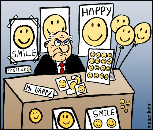 Cartoon: Mr  Happy (medium) by matan_kohn tagged happy,happyness,smile,smiley,smilemore,funny,hilarious,caricature,toon,angry,sarcasm,illustration,digital,digitalart,art,skatch,gag,meme,fun,sale,saling,shopkeeper,man,dontworry,dontworrybehappy