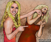 Cartoon: Britney Spears vs. Christina Agu (small) by matan_kohn tagged britney,spears,christina,aguilera,matan,kohn,fight,funny,caricature,bitch,brown,drawing,music,song,punch,face