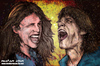 Cartoon: steven tyler and mick jagger (small) by matan_kohn tagged steven,tyler,mick,jagger,matan,kohn,rolling,stones,scream,music,loud,exploding,funny