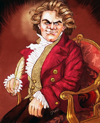 Cartoon: Beethoven in Chair with Quill (medium) by frostyhut tagged beethoven,classical,composer,hair,genius,hero,german,music,conductor,symphony,orchestra,sonata,chambermusic,famous,jacket,19thcentury