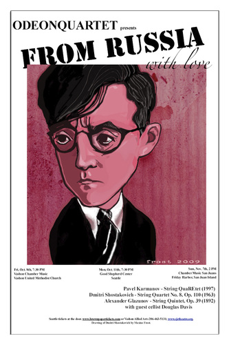 Cartoon: ODEONQUARTET poster (medium) by frostyhut tagged shostakovich,classical,quartet,russia,music,suit,tie,glasses