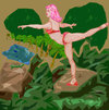 Cartoon: Pink Jungle Princess (small) by frostyhut tagged pink,hair,bikini,swimsuit,ballet,dance,dancer,girl,woman,gecko,water