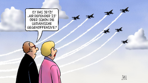 Cartoon: Air Defender (medium) by Harm Bengen tagged air,defender,nato,manöver,ukrainische,gegenoffensive,kampfjets,kampflugzeuge,russland,ukraine,krieg,harm,bengen,cartoon,karikatur,air,defender,nato,manöver,ukrainische,gegenoffensive,kampfjets,kampflugzeuge,russland,ukraine,krieg,harm,bengen,cartoon,karikatur