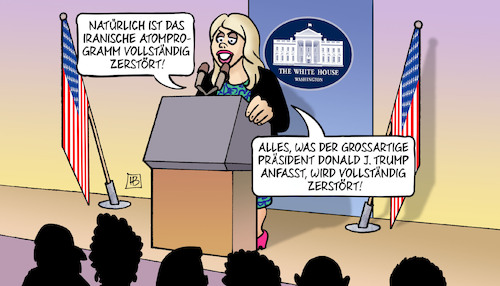 Cartoon: Atomprogramm zerstört (medium) by Harm Bengen tagged iranisches,atomprogramm,zerstört,karoline,leavitt,regierungssprecherin,trump,iran,bomben,angriff,gefahr,nahost,bombs,attack,danger,middle,east,harm,bengen,cartoon,karikatur,iranisches,atomprogramm,zerstört,karoline,leavitt,regierungssprecherin,trump,iran,bomben,angriff,gefahr,nahost,bombs,attack,danger,middle,east,harm,bengen,cartoon,karikatur