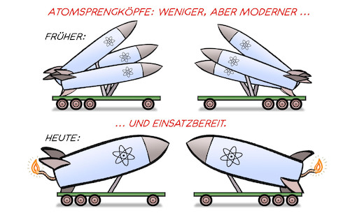 Cartoon: Atomwettrüsten (medium) by Harm Bengen tagged atomsprengköpfe,wettrüsten,moderner,atomwettrüsten,einsatzbereit,raketen,lunten,sipri,harm,bengen,cartoon,karikatur,atomsprengköpfe,wettrüsten,moderner,atomwettrüsten,einsatzbereit,raketen,lunten,sipri,harm,bengen,cartoon,karikatur