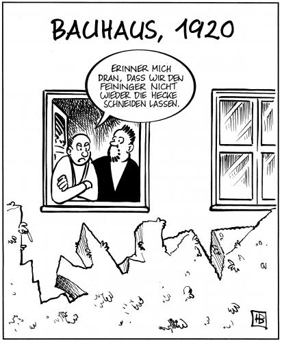 Cartoon: Bauhaus-Hecke (medium) by Harm Bengen tagged bauhaus,hecke,schneiden,gärtner,heckenschere,kunst,maler,lyonel,charles,adrian,feininger