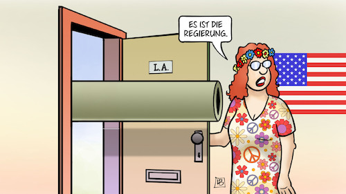 Cartoon: Besuch der Regierung (medium) by Harm Bengen tagged besuch,regierung,rohr,panzerrohr,tuer,hippie,protest,los,angeles,migrationspolitik,verhaftungen,demonstrationen,nationalgarde,marines,trump,usa,harm,bengen,cartoon,karikatur,besuch,regierung,rohr,panzerrohr,tuer,hippie,protest,los,angeles,migrationspolitik,verhaftungen,demonstrationen,nationalgarde,marines,trump,usa,harm,bengen,cartoon,karikatur