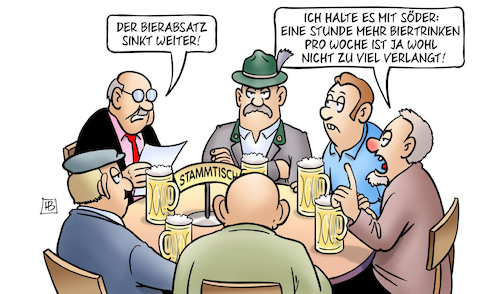 Cartoon: Bierabsatz (medium) by Harm Bengen tagged bierabsatz,sinkt,söder,stammtisch,mehrarbeit,alkohol,bayern,harm,bengen,cartoon,karikatur,bierabsatz,sinkt,söder,stammtisch,mehrarbeit,alkohol,bayern,harm,bengen,cartoon,karikatur