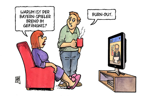 Cartoon: Burn-out (medium) by Harm Bengen tagged burn,out,burnout,fussball,bayern,breno,brandstiftung,burn out,burnout,bayern,burn,out