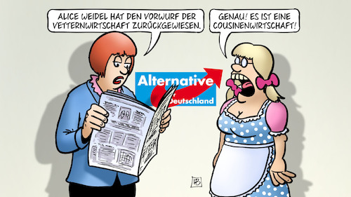 Cartoon: Cousinenwirtschaft (medium) by Harm Bengen tagged alice,weidel,vorwurf,vetternwirtschaft,cousinenwirtschaft,afd,zeitung,lesen,dirndl,harm,bengen,cartoon,karikatur,alice,weidel,vorwurf,vetternwirtschaft,cousinenwirtschaft,afd,zeitung,lesen,dirndl,harm,bengen,cartoon,karikatur