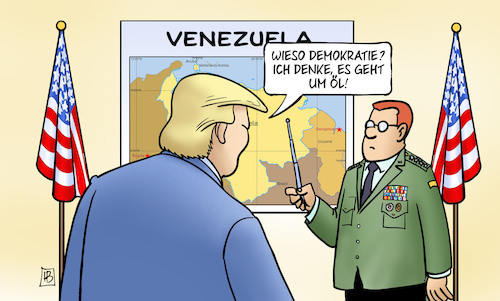 Cartoon: Demokratie oder Öl (medium) by Harm Bengen tagged demokratie,öl,venezuela,trump,usa,general,landkarte,militär,staatsstreich,harm,bengen,cartoon,karikatur,demokratie,öl,venezuela,trump,usa,general,landkarte,militär,staatsstreich,harm,bengen,cartoon,karikatur