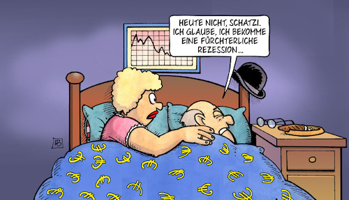 Cartoon: Deutschland in Rezession (medium) by Harm Bengen tagged deutschland,rezession,schatzi,bett,ehe,konjunktur,kopfschmerzen,kapitalist,harm,bengen,cartoon,karikatur,deutschland,rezession,schatzi,bett,ehe,konjunktur,kopfschmerzen,kapitalist,harm,bengen,cartoon,karikatur